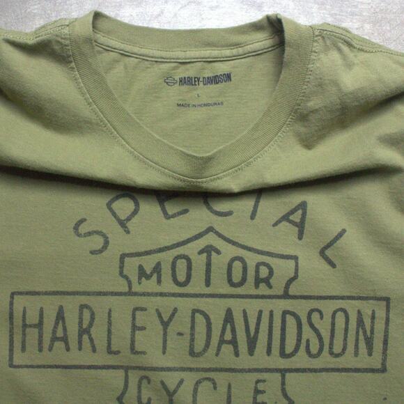 Harley Davidson OD Green Special Oil Short Sleeve Cotton T Shirt Size L - Picture 3 of 5